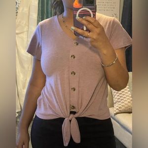 Mauve short sleeve button tie top XS